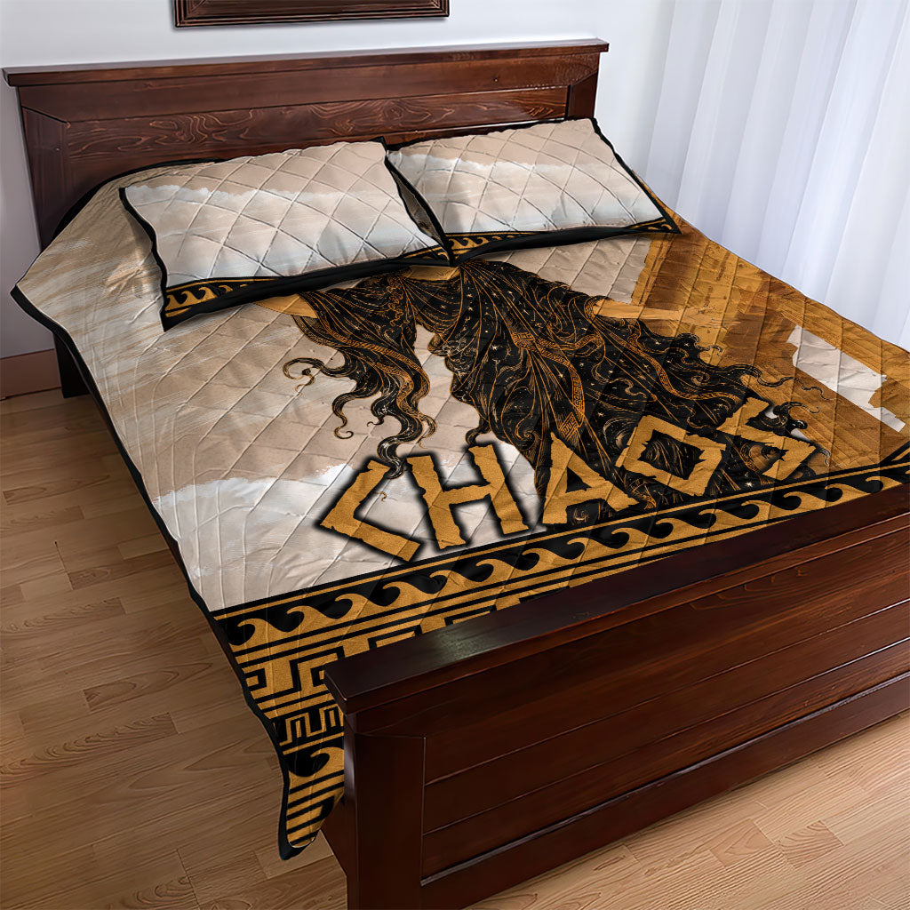 Greek Mythology Chaos Quilt Bed Set Ancient Temple Ruins Classical Art Greek Key Pattern