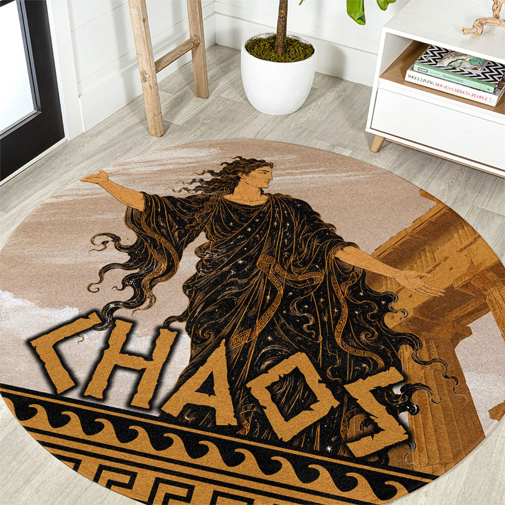 Greek Mythology Chaos Round Carpet Ancient Temple Ruins Classical Art Greek Key Pattern