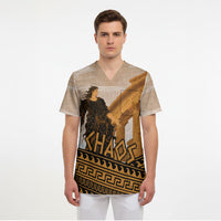 Greek Mythology Chaos Scrub Top Ancient Temple Ruins Classical Art Greek Key Pattern