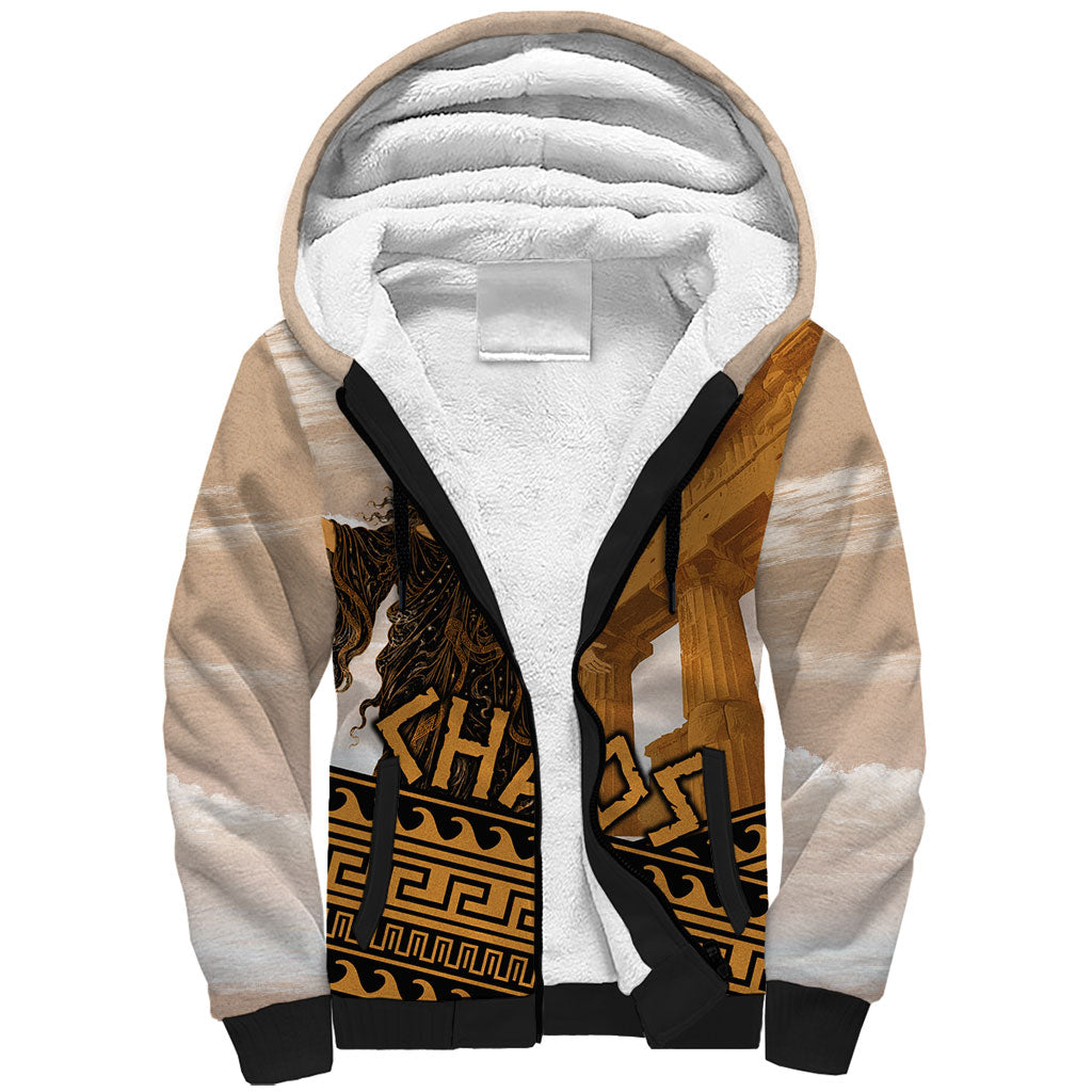 Greek Mythology Chaos Sherpa Hoodie Ancient Temple Ruins Classical Art Greek Key Pattern