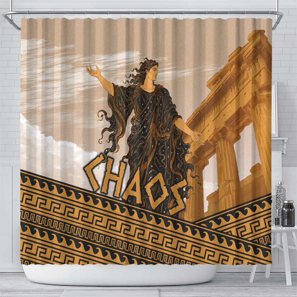 Greek Mythology Chaos Shower Curtain Ancient Temple Ruins Classical Art Greek Key Pattern