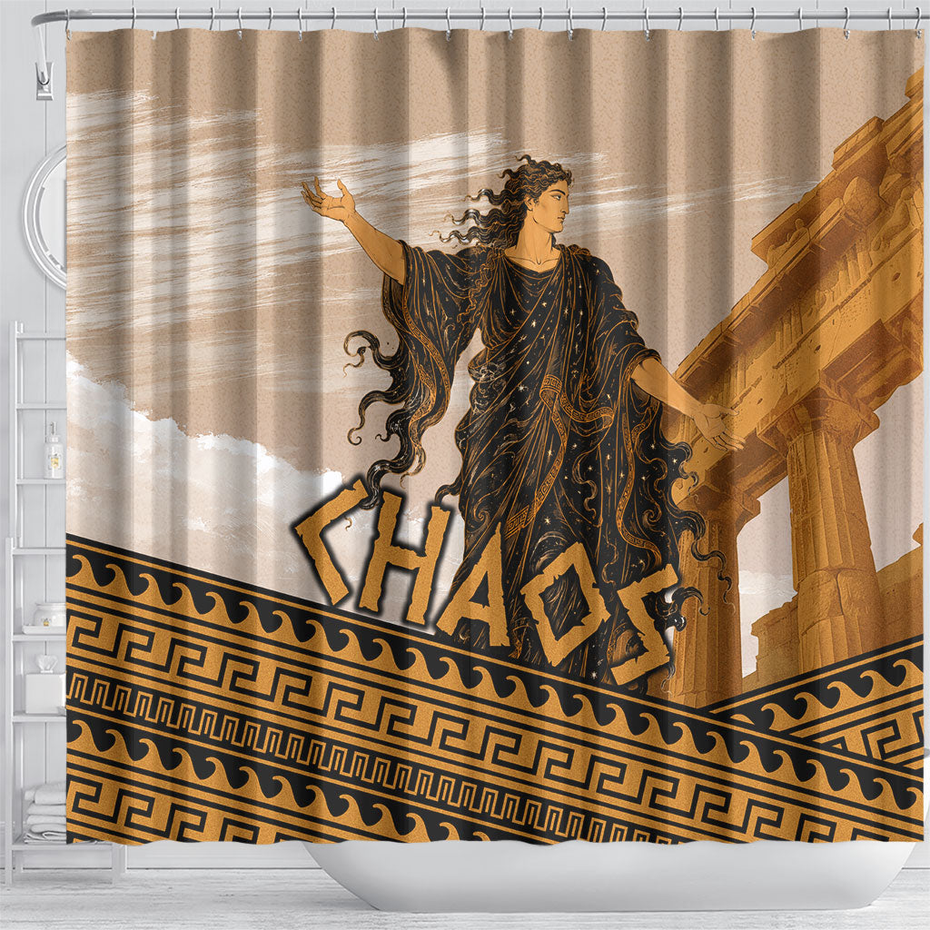 Greek Mythology Chaos Shower Curtain Ancient Temple Ruins Classical Art Greek Key Pattern