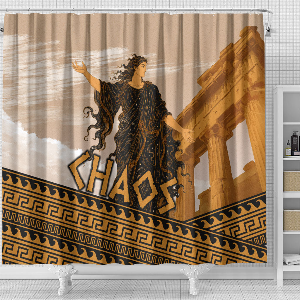 Greek Mythology Chaos Shower Curtain Ancient Temple Ruins Classical Art Greek Key Pattern