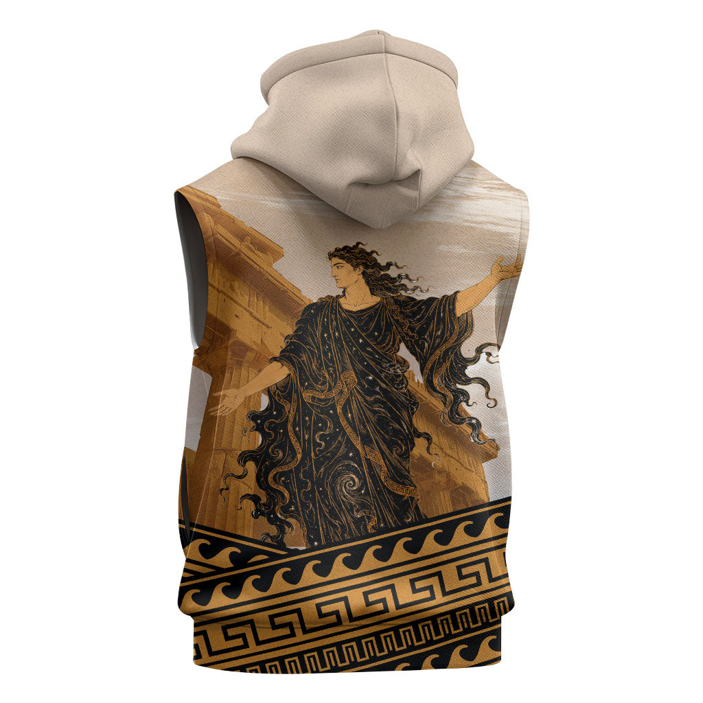 Greek Mythology Chaos Sleeveless Hoodie Ancient Temple Ruins Classical Art Greek Key Pattern