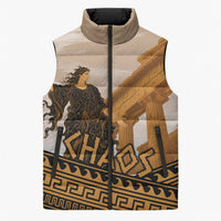 Greek Mythology Chaos Sleeveless Puffer Jacket Ancient Temple Ruins Classical Art Greek Key Pattern