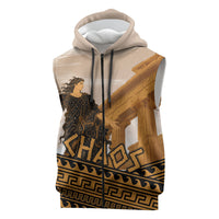 Greek Mythology Chaos Sleeveless Zip Hoodie Ancient Temple Ruins Classical Art Greek Key Pattern