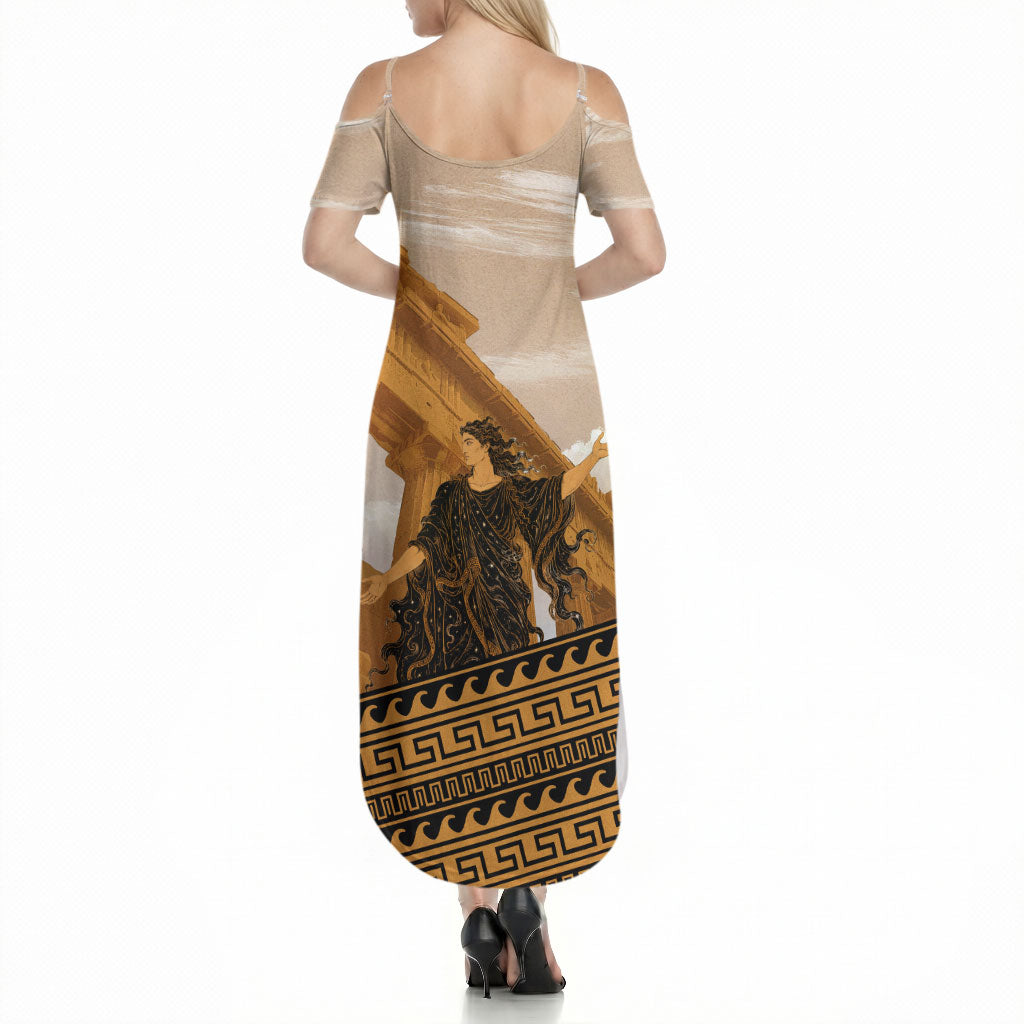Greek Mythology Chaos Summer Maxi Dress Ancient Temple Ruins Classical Art Greek Key Pattern