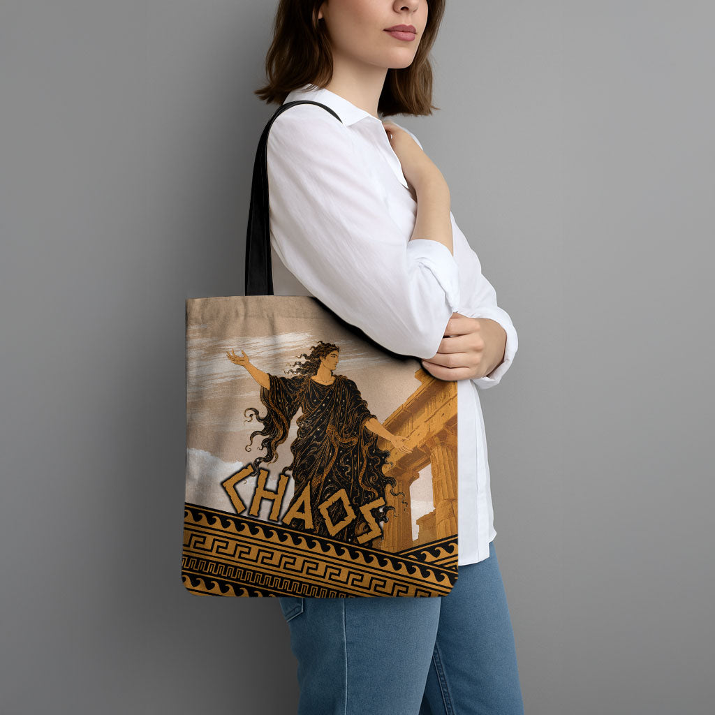 Greek Mythology Chaos Tote Bag Ancient Temple Ruins Classical Art Greek Key Pattern