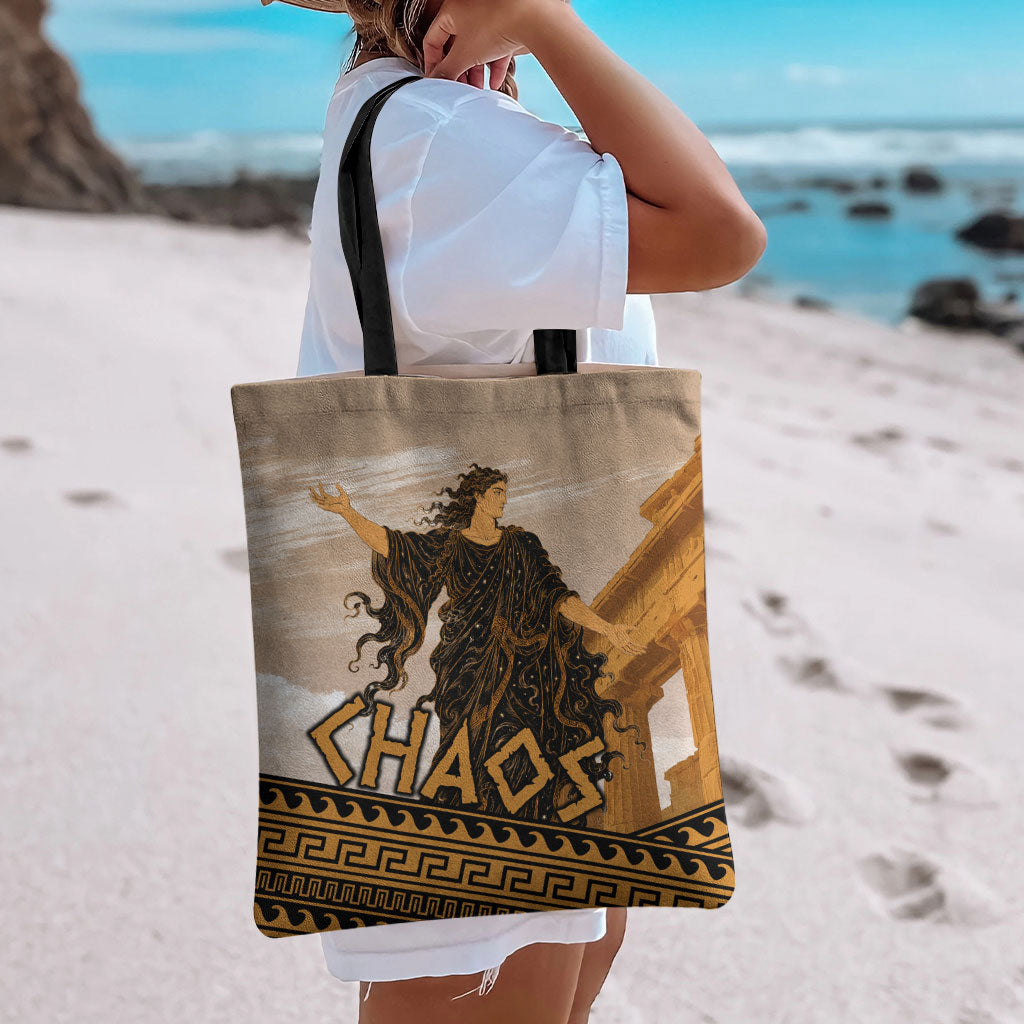 Greek Mythology Chaos Tote Bag Ancient Temple Ruins Classical Art Greek Key Pattern