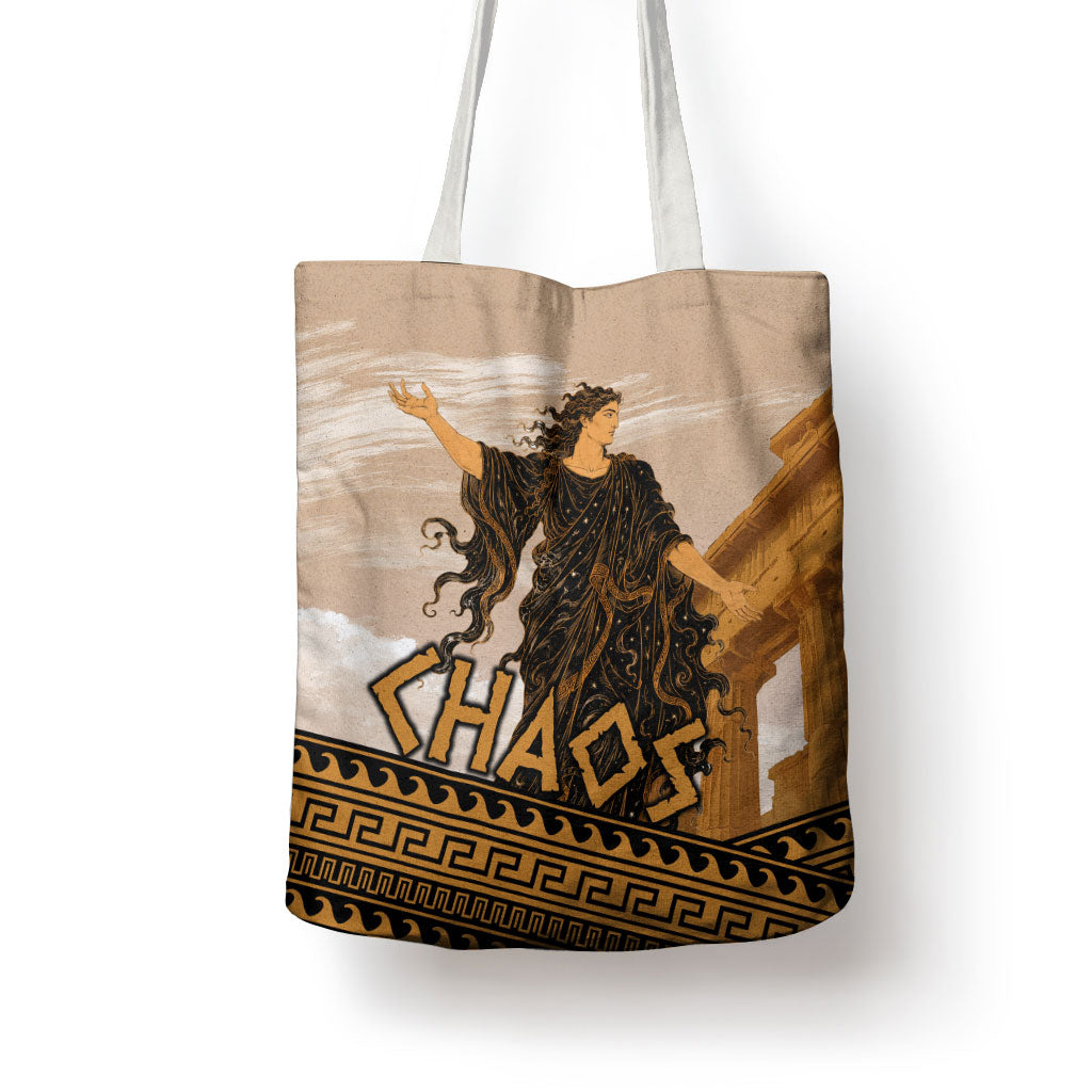 Greek Mythology Chaos Tote Bag Ancient Temple Ruins Classical Art Greek Key Pattern