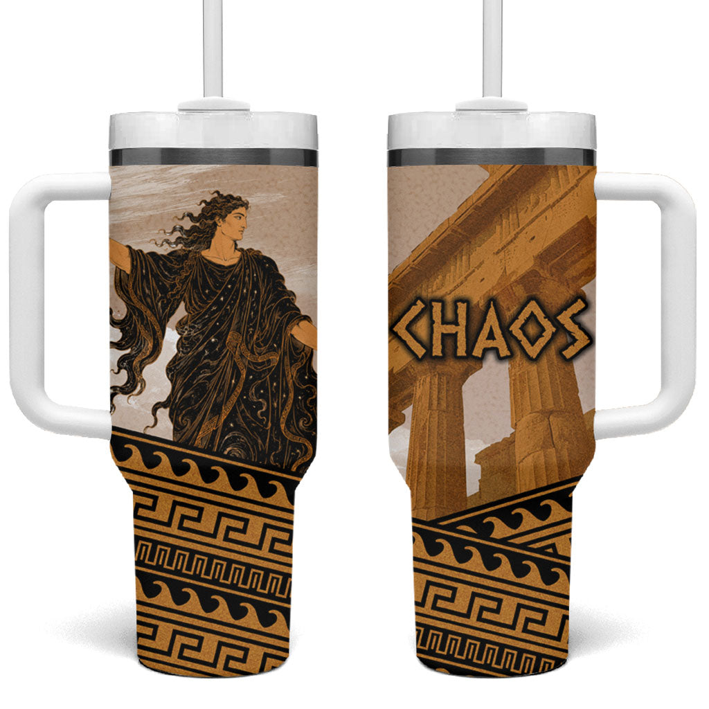 Greek Mythology Chaos Tumbler With Handle Ancient Temple Ruins Classical Art Greek Key Pattern