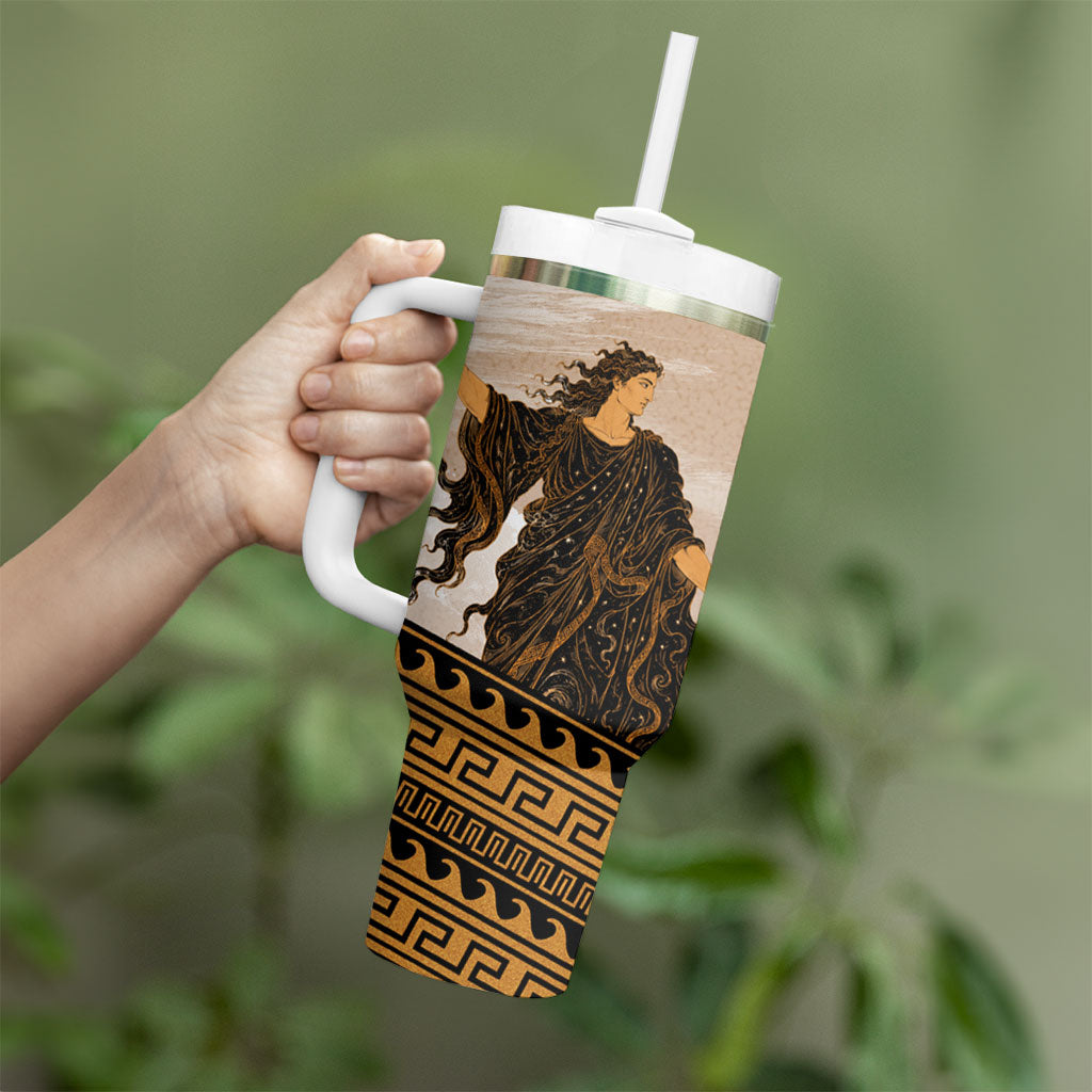 Greek Mythology Chaos Tumbler With Handle Ancient Temple Ruins Classical Art Greek Key Pattern