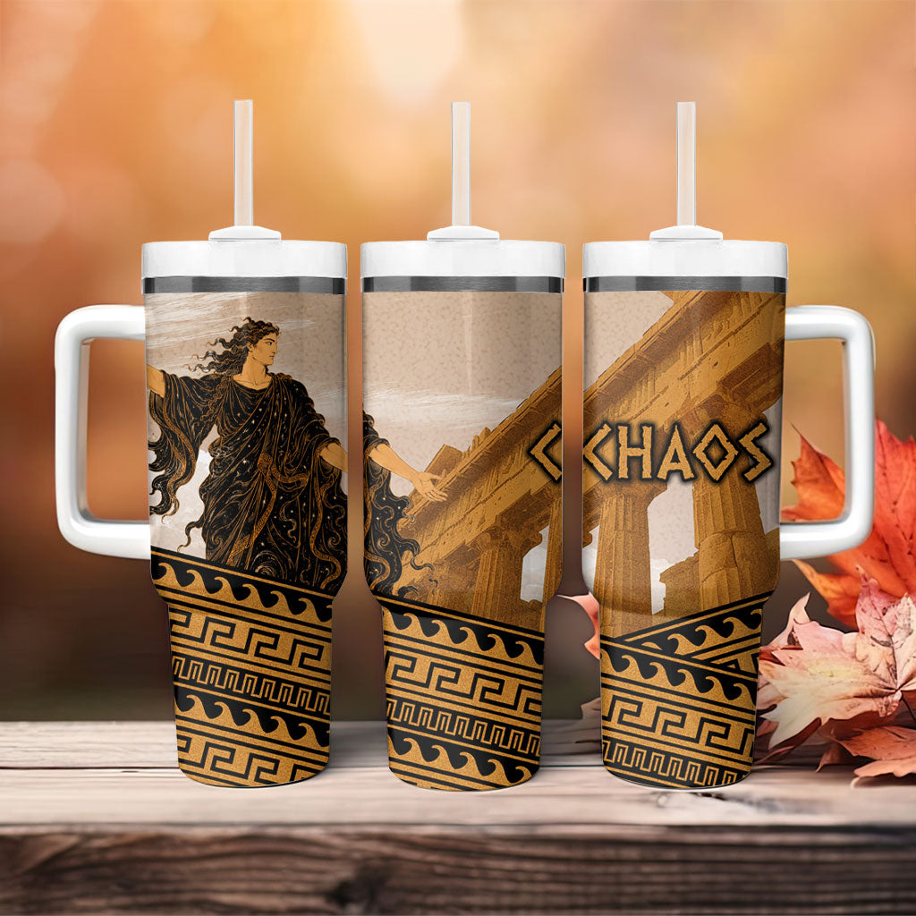 Greek Mythology Chaos Tumbler With Handle Ancient Temple Ruins Classical Art Greek Key Pattern