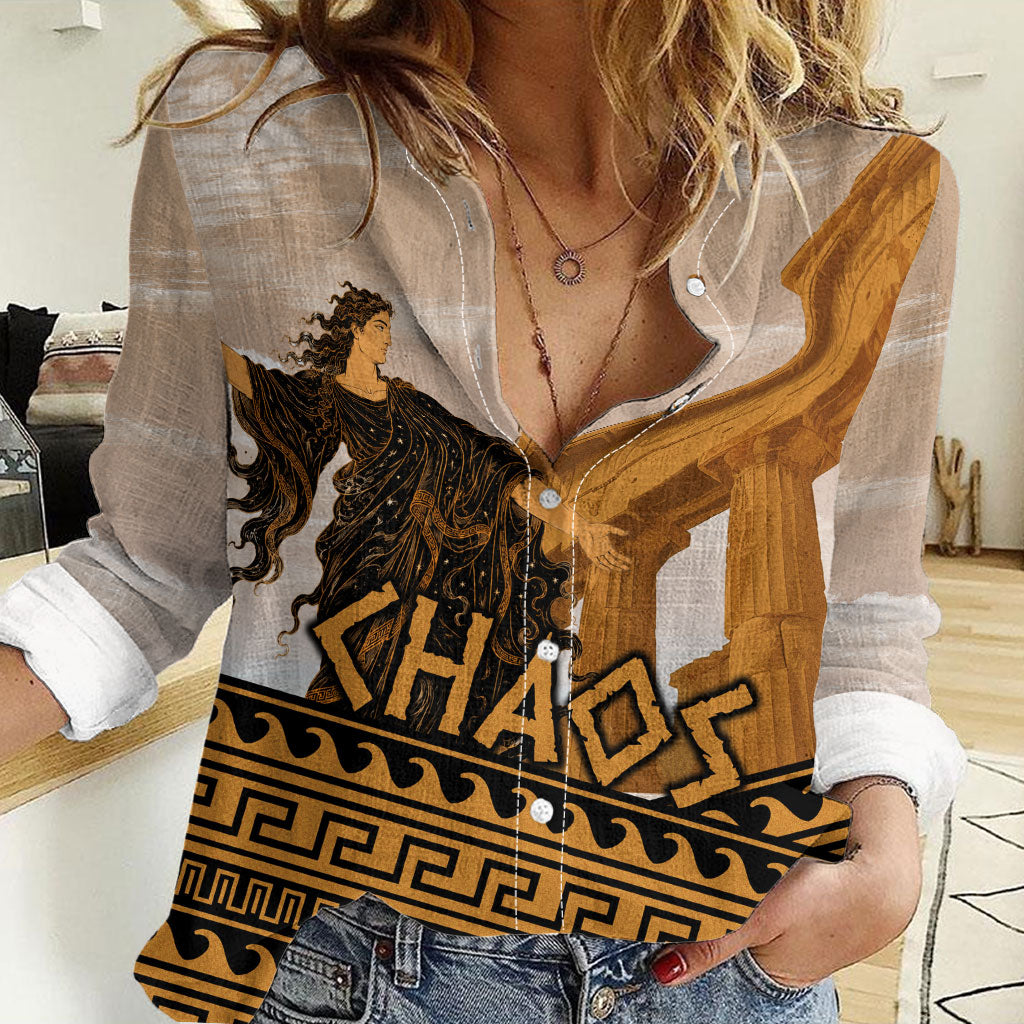 Greek Mythology Chaos Women Casual Shirt Ancient Temple Ruins Classical Art Greek Key Pattern