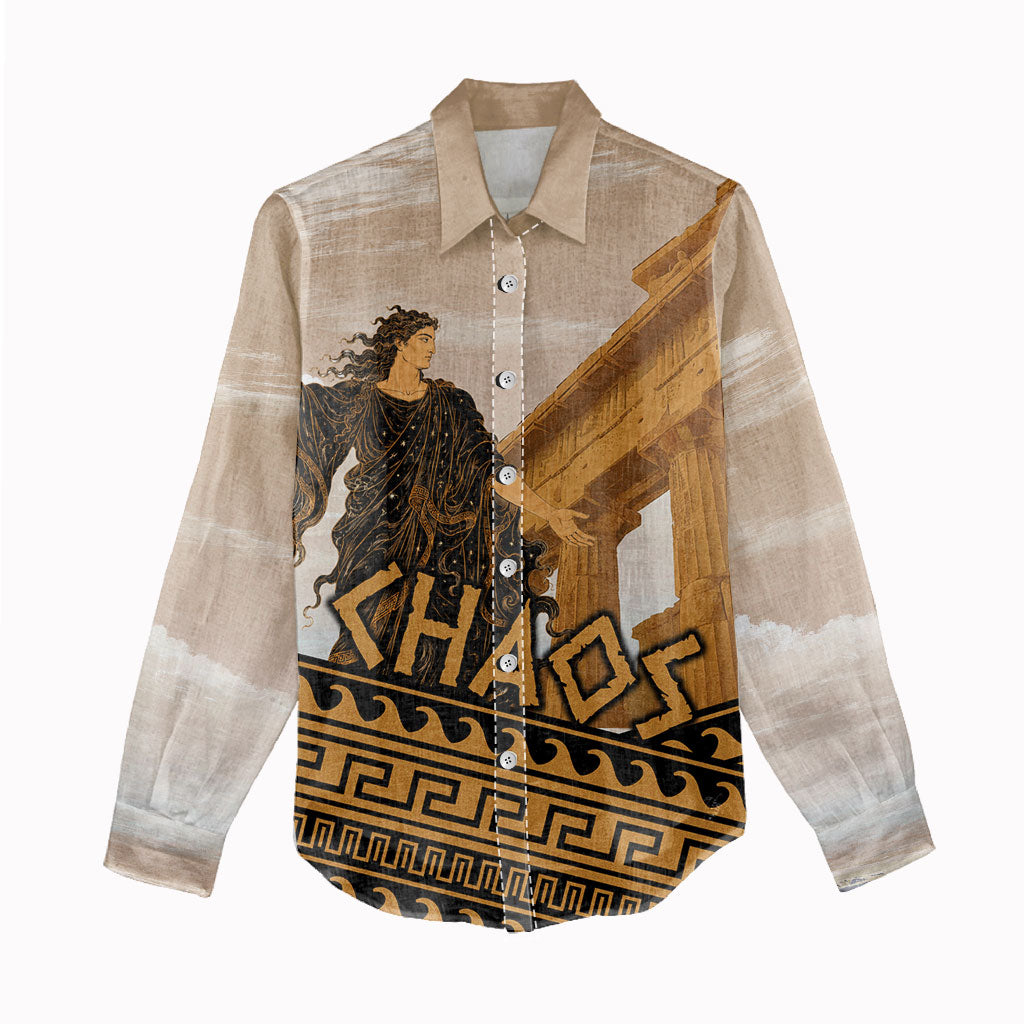 Greek Mythology Chaos Women Casual Shirt Ancient Temple Ruins Classical Art Greek Key Pattern
