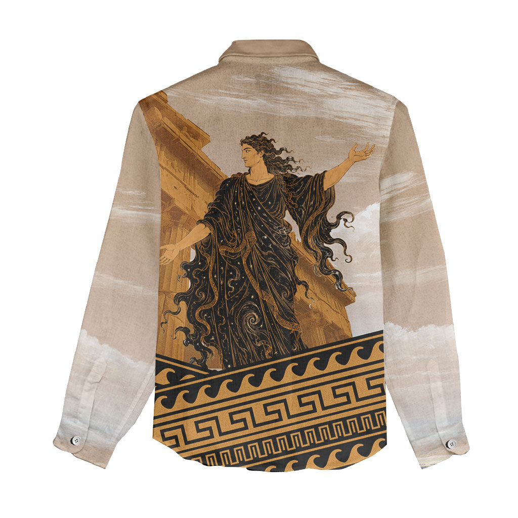 Greek Mythology Chaos Women Casual Shirt Ancient Temple Ruins Classical Art Greek Key Pattern