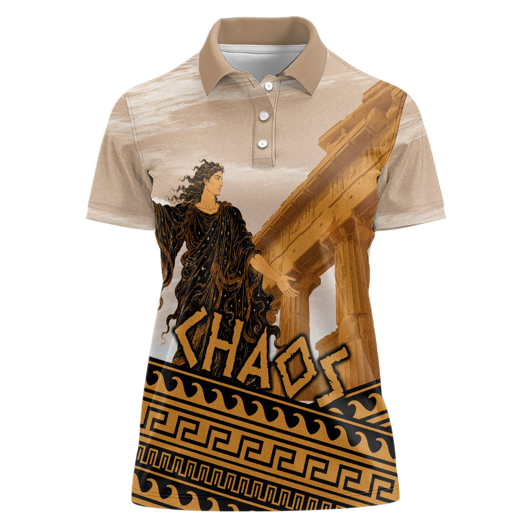 Greek Mythology Chaos Women Polo Shirt Ancient Temple Ruins Classical Art Greek Key Pattern