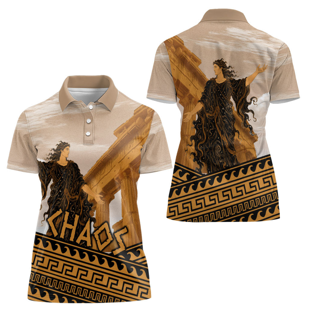 Greek Mythology Chaos Women Polo Shirt Ancient Temple Ruins Classical Art Greek Key Pattern