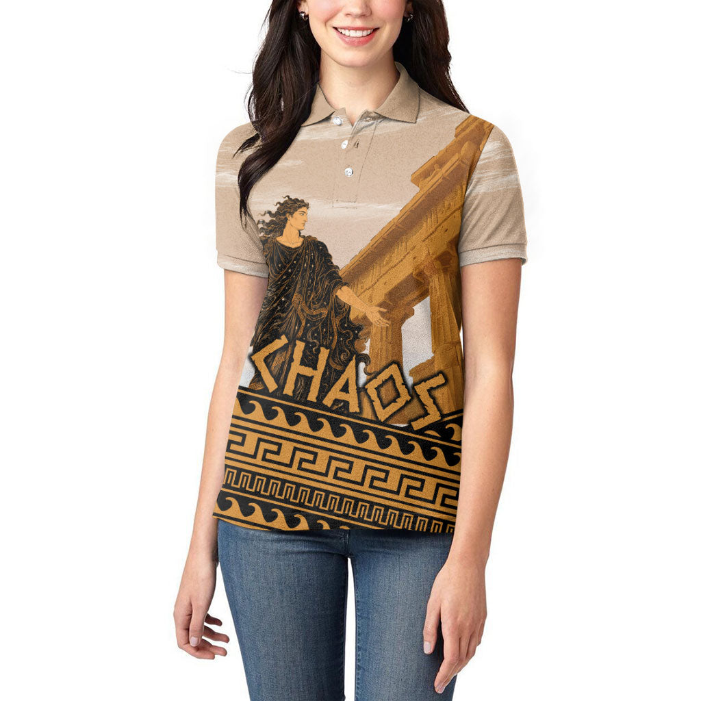 Greek Mythology Chaos Women Polo Shirt Ancient Temple Ruins Classical Art Greek Key Pattern