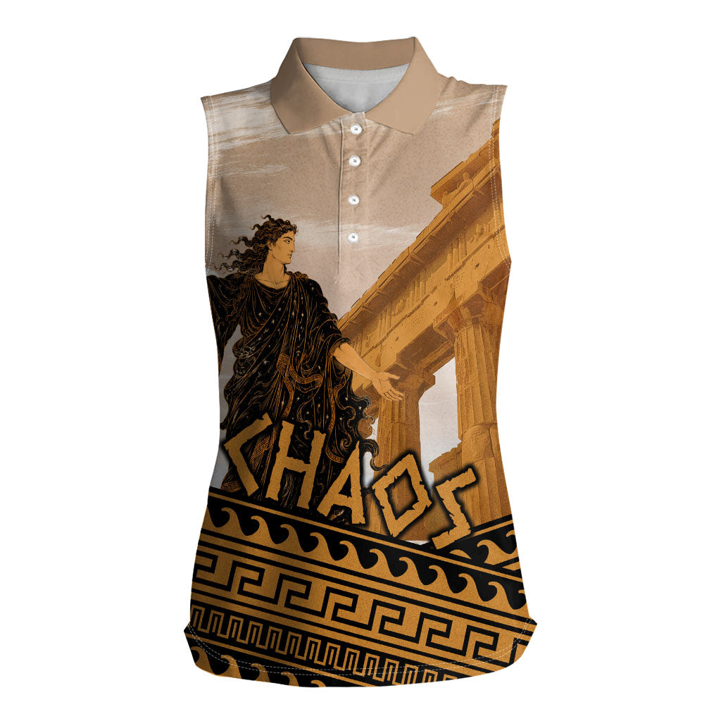 Greek Mythology Chaos Women Sleeveless Polo Shirt Ancient Temple Ruins Classical Art Greek Key Pattern