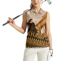 Greek Mythology Chaos Women Sleeveless Polo Shirt Ancient Temple Ruins Classical Art Greek Key Pattern