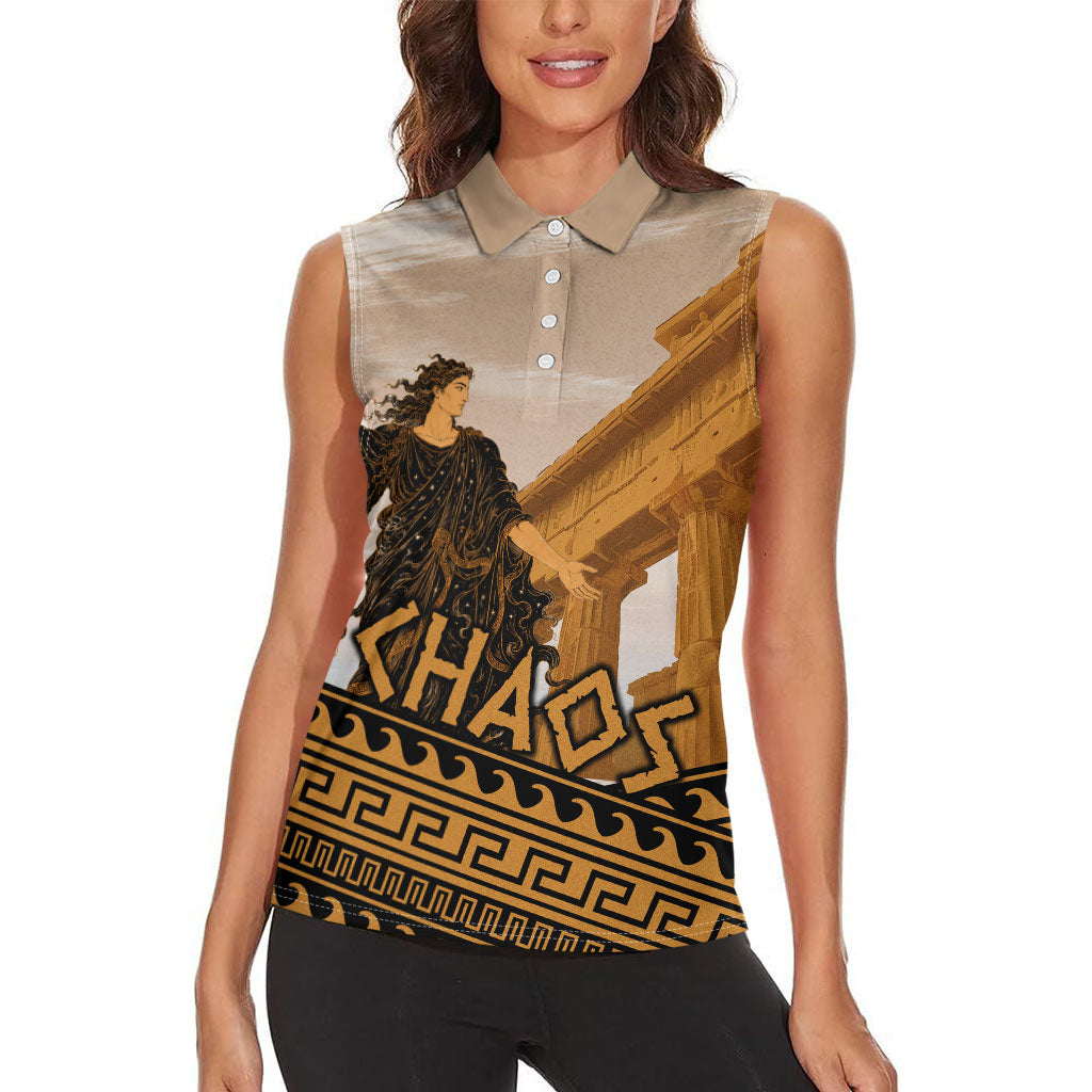 Greek Mythology Chaos Women Sleeveless Polo Shirt Ancient Temple Ruins Classical Art Greek Key Pattern