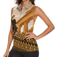 Greek Mythology Chaos Women Sleeveless Polo Shirt Ancient Temple Ruins Classical Art Greek Key Pattern