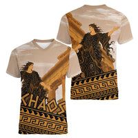 Greek Mythology Chaos Women V-Neck T-Shirt Ancient Temple Ruins Classical Art Greek Key Pattern