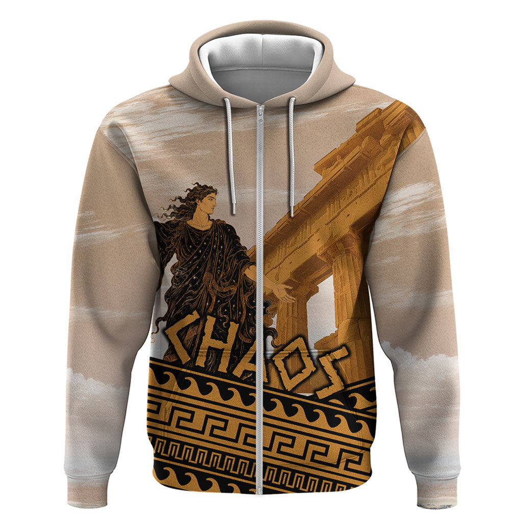Greek Mythology Chaos Zip Hoodie Ancient Temple Ruins Classical Art Greek Key Pattern