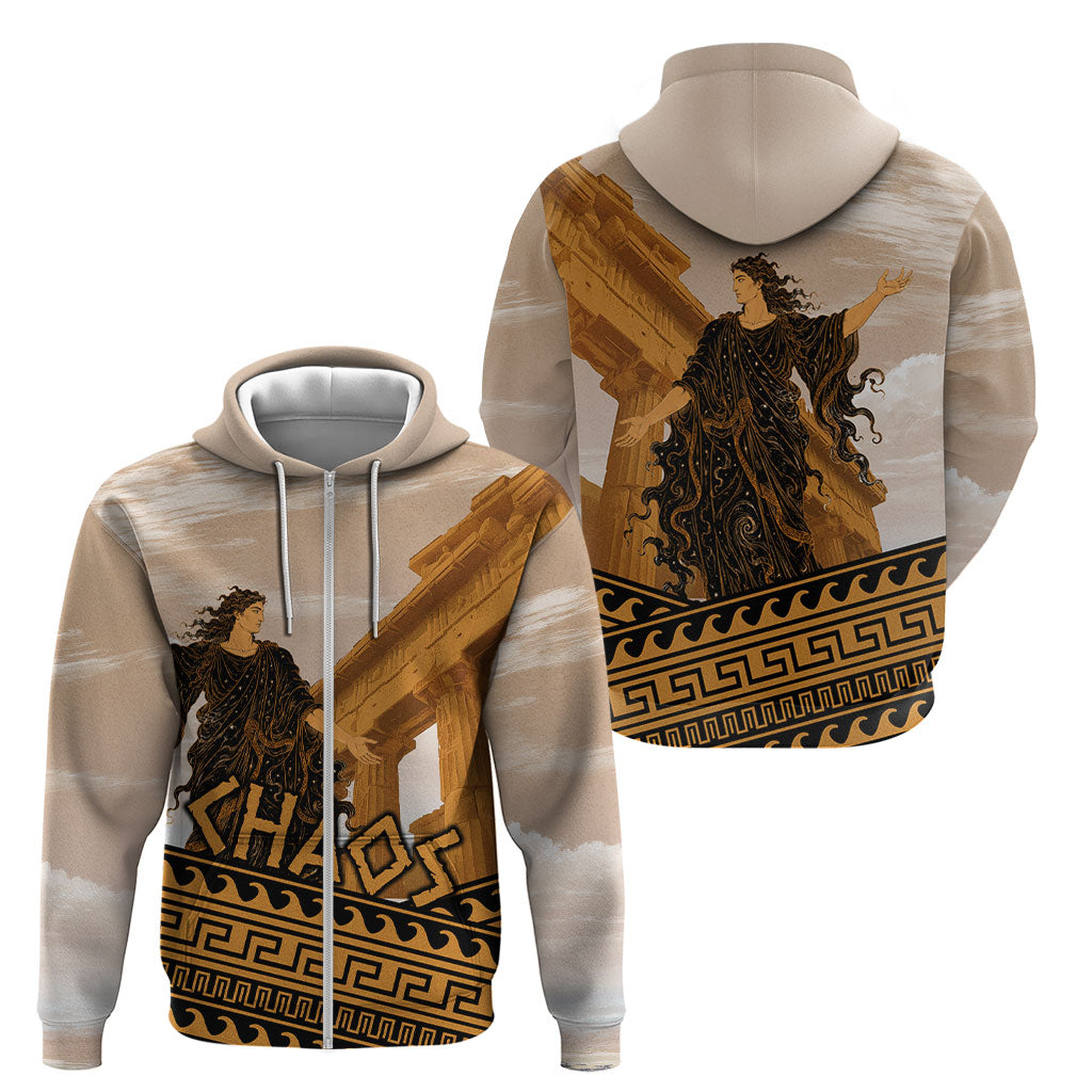 Greek Mythology Chaos Zip Hoodie Ancient Temple Ruins Classical Art Greek Key Pattern