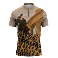 Greek Mythology Chaos Zipper Polo Shirt Ancient Temple Ruins Classical Art Greek Key Pattern