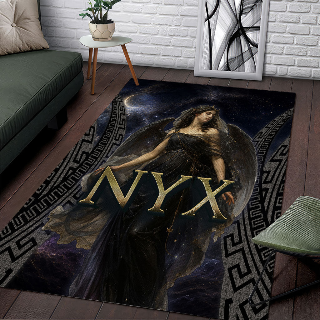 Greek Mythology Nyx Area Rug Celestial Starry Night Classical Art Greek Key