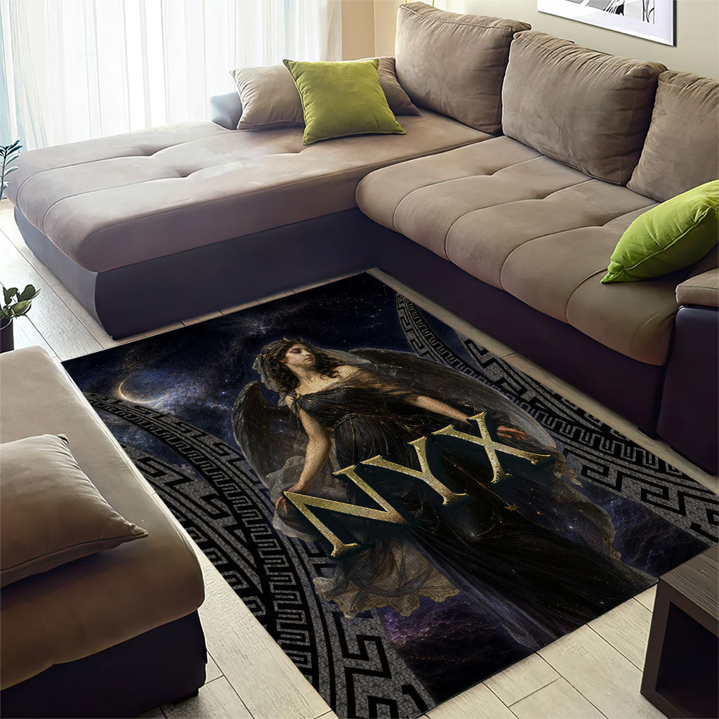Greek Mythology Nyx Area Rug Celestial Starry Night Classical Art Greek Key