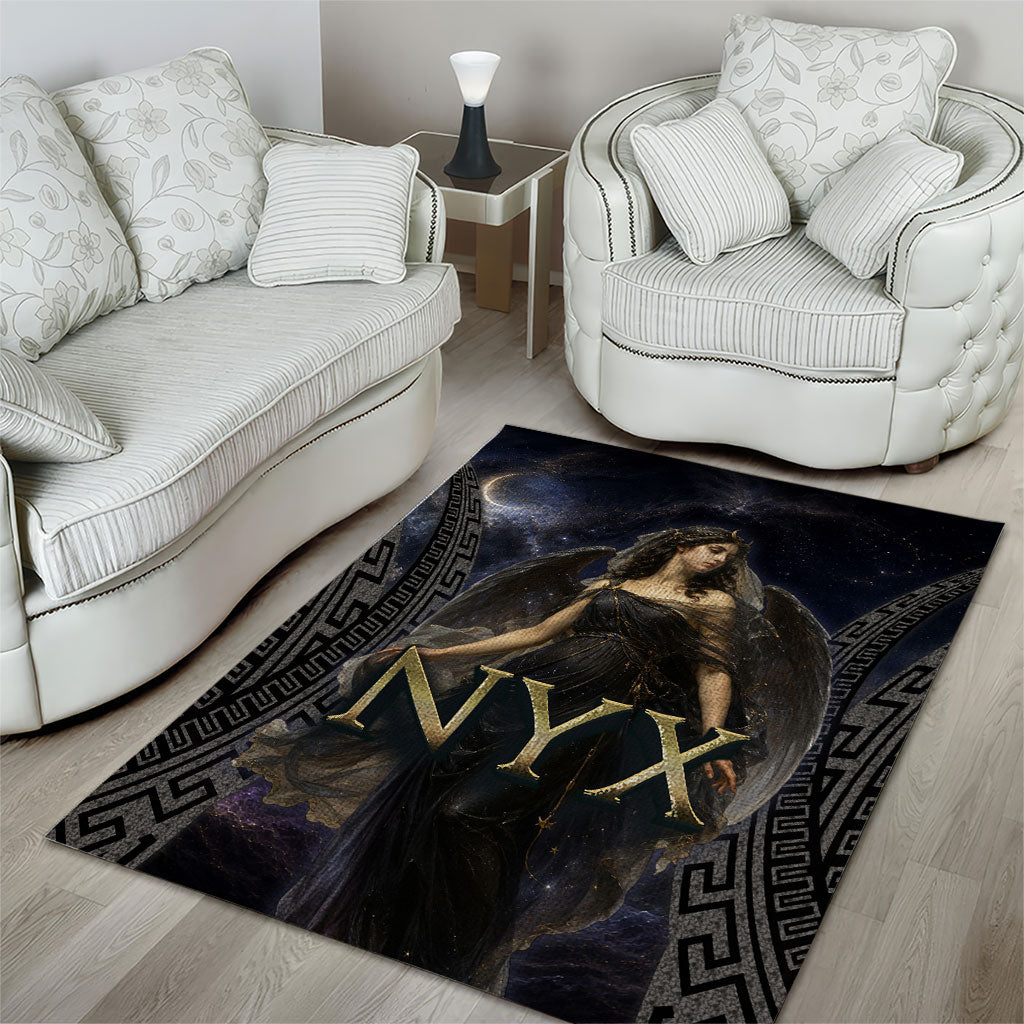 Greek Mythology Nyx Area Rug Celestial Starry Night Classical Art Greek Key