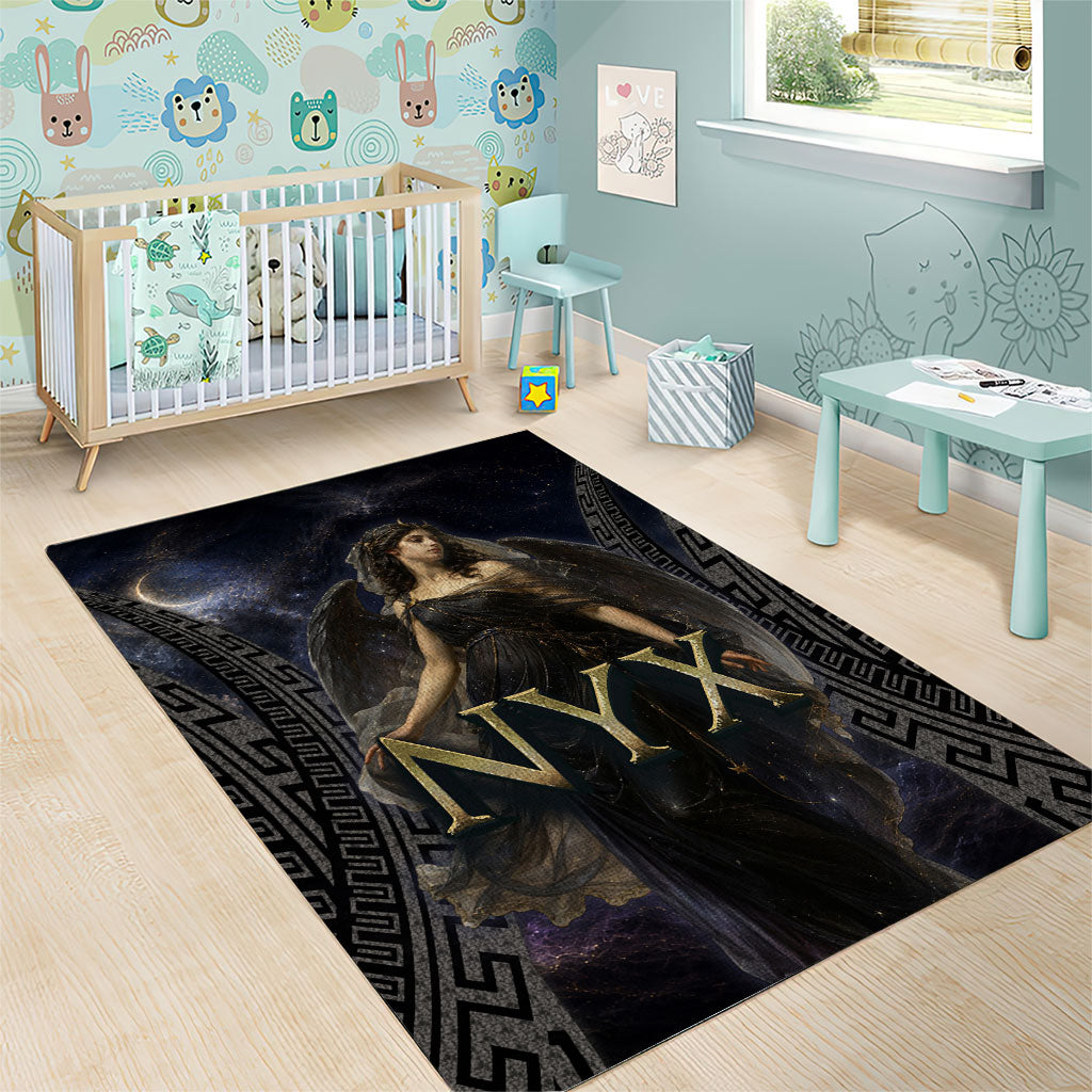 Greek Mythology Nyx Area Rug Celestial Starry Night Classical Art Greek Key