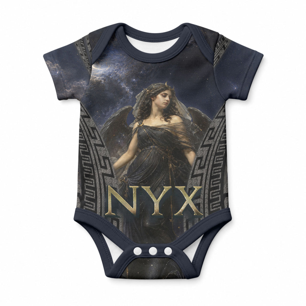 Greek Mythology Nyx Baby Onesie Celestial Starry Night Classical Art Greek Key