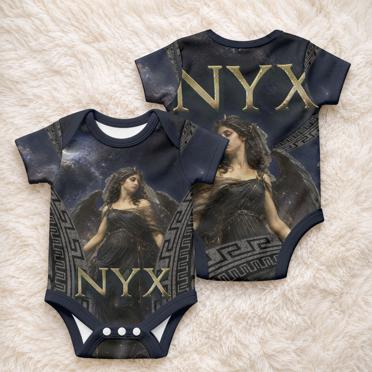 Greek Mythology Nyx Baby Onesie Celestial Starry Night Classical Art Greek Key