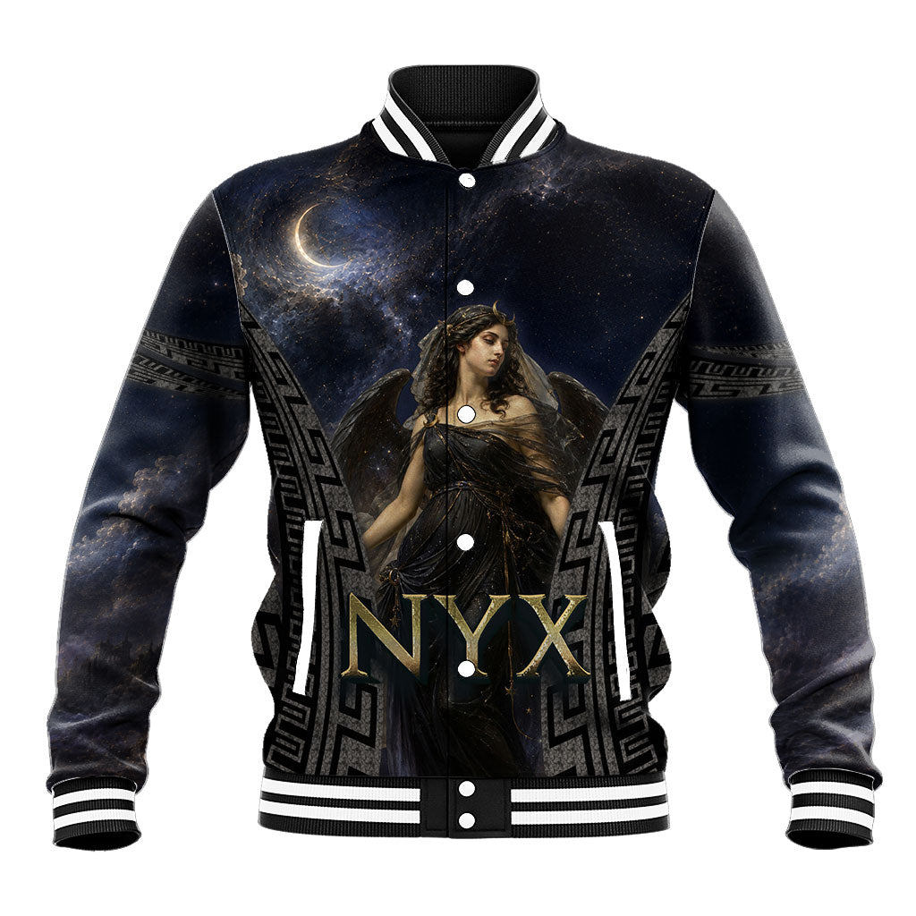 Greek Mythology Nyx Baseball Jacket Celestial Starry Night Classical Art Greek Key