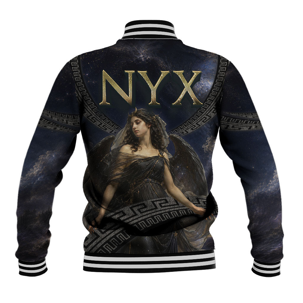 Greek Mythology Nyx Baseball Jacket Celestial Starry Night Classical Art Greek Key