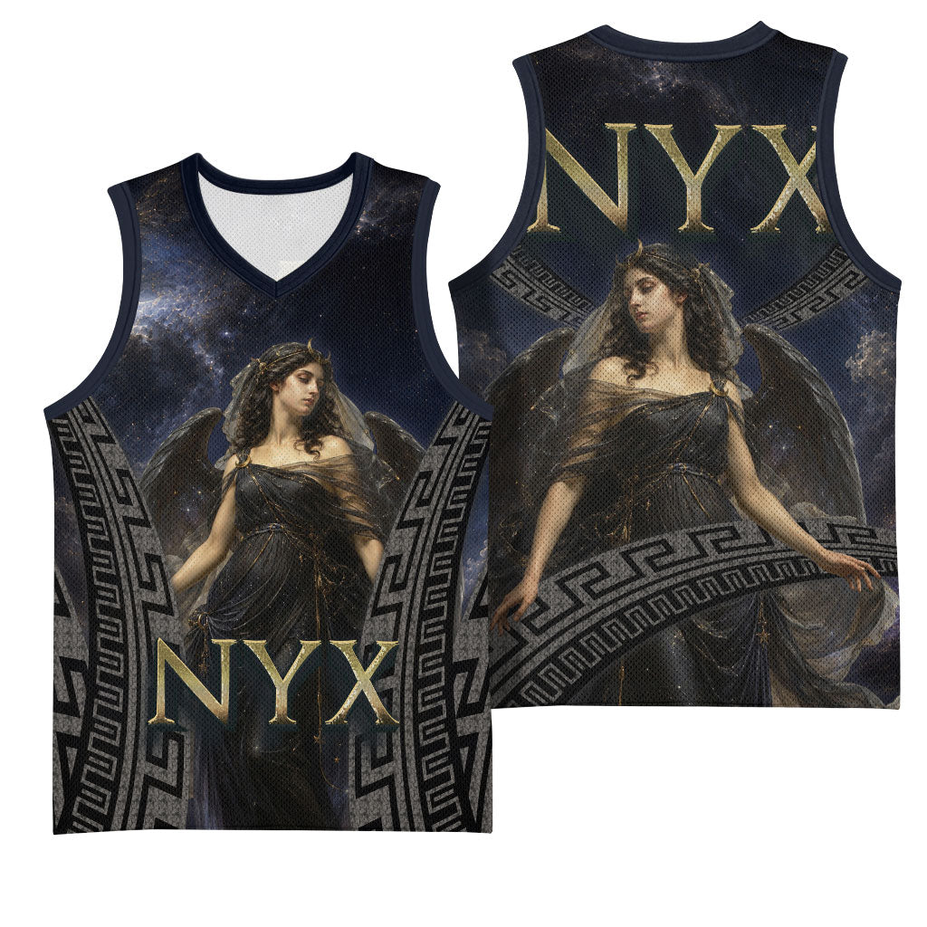 Greek Mythology Nyx Basketball Jersey Celestial Starry Night Classical Art Greek Key