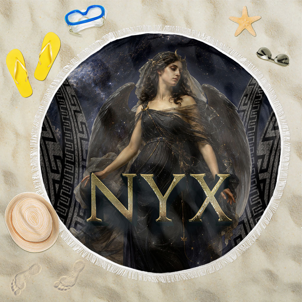 Greek Mythology Nyx Beach Blanket Celestial Starry Night Classical Art Greek Key