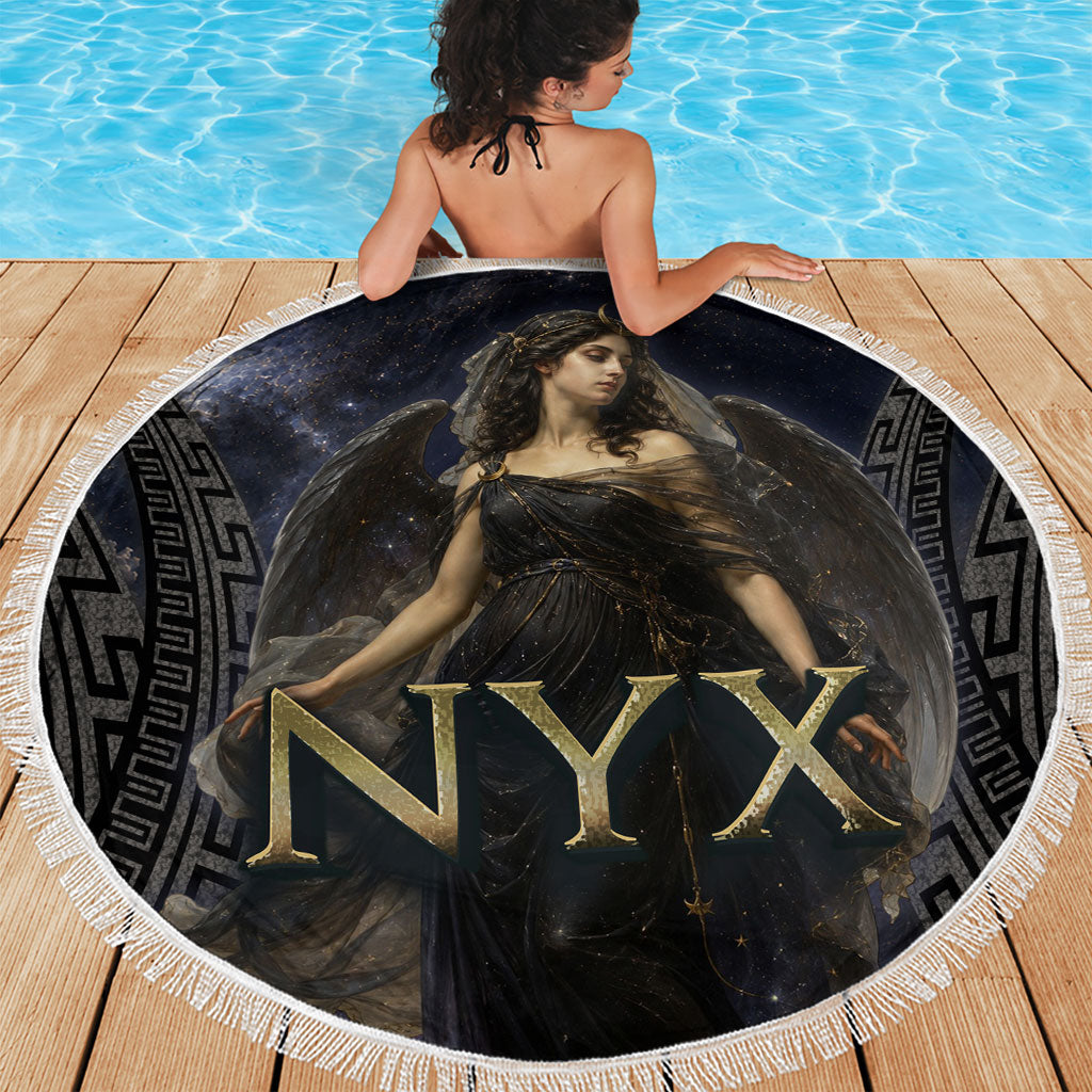 Greek Mythology Nyx Beach Blanket Celestial Starry Night Classical Art Greek Key