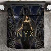 Greek Mythology Nyx Bedding Set Celestial Starry Night Classical Art Greek Key