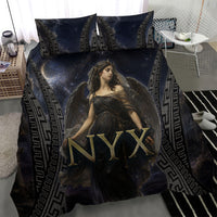 Greek Mythology Nyx Bedding Set Celestial Starry Night Classical Art Greek Key
