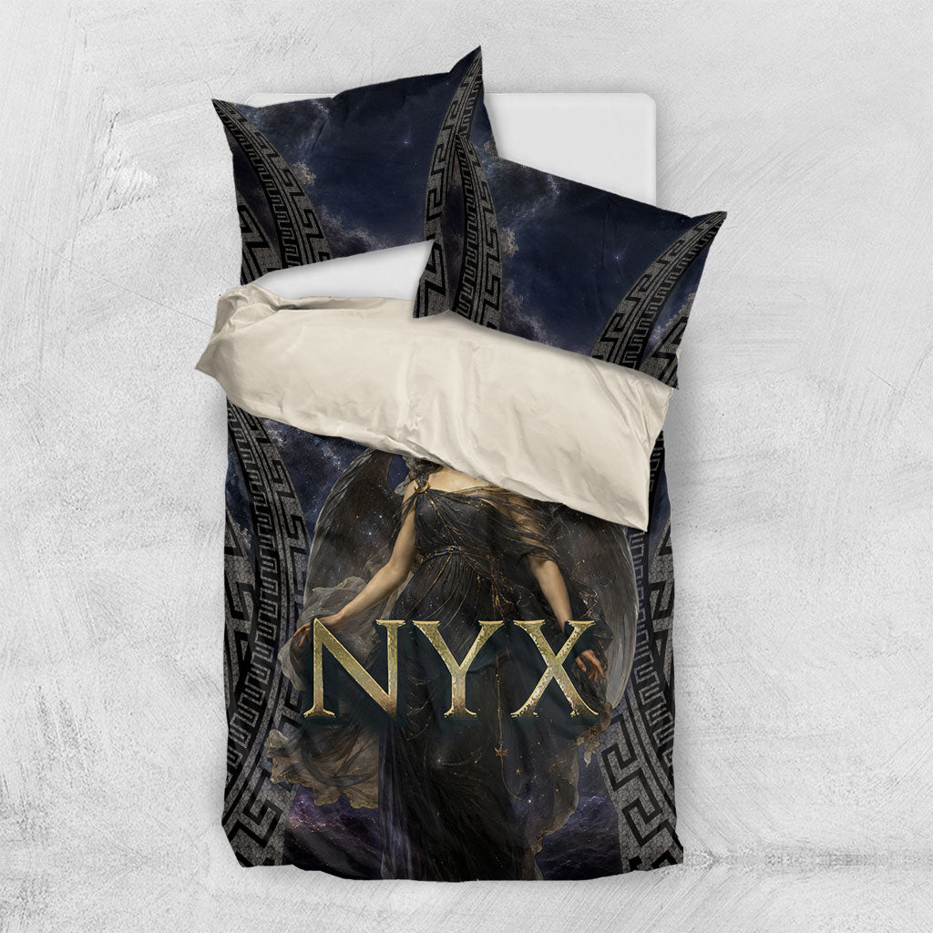 Greek Mythology Nyx Bedding Set Celestial Starry Night Classical Art Greek Key