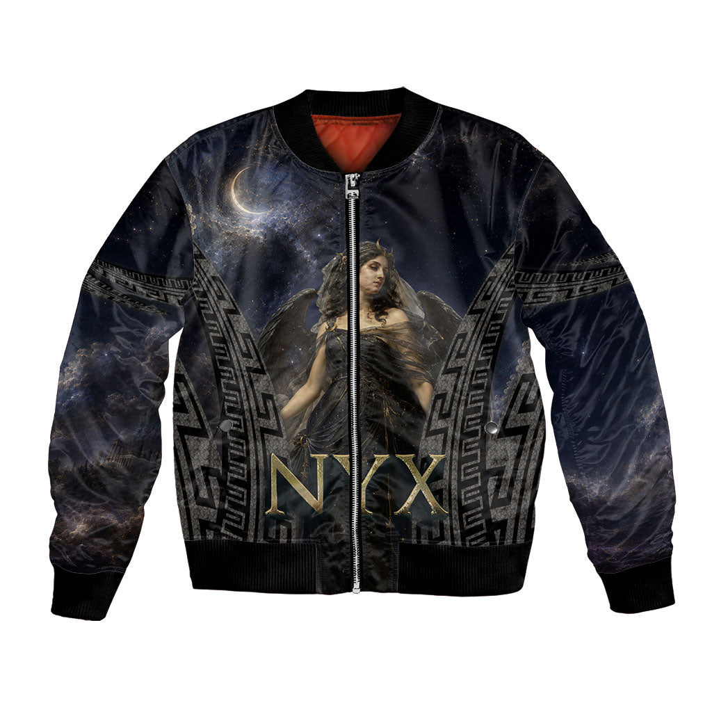 Greek Mythology Nyx Bomber Jacket Celestial Starry Night Classical Art Greek Key