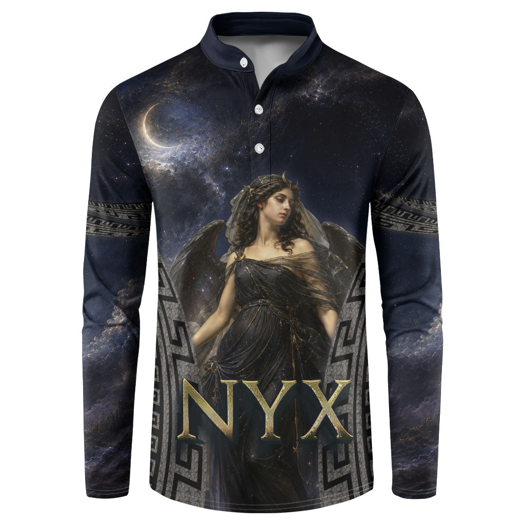 Greek Mythology Nyx Button Sweatshirt Celestial Starry Night Classical Art Greek Key