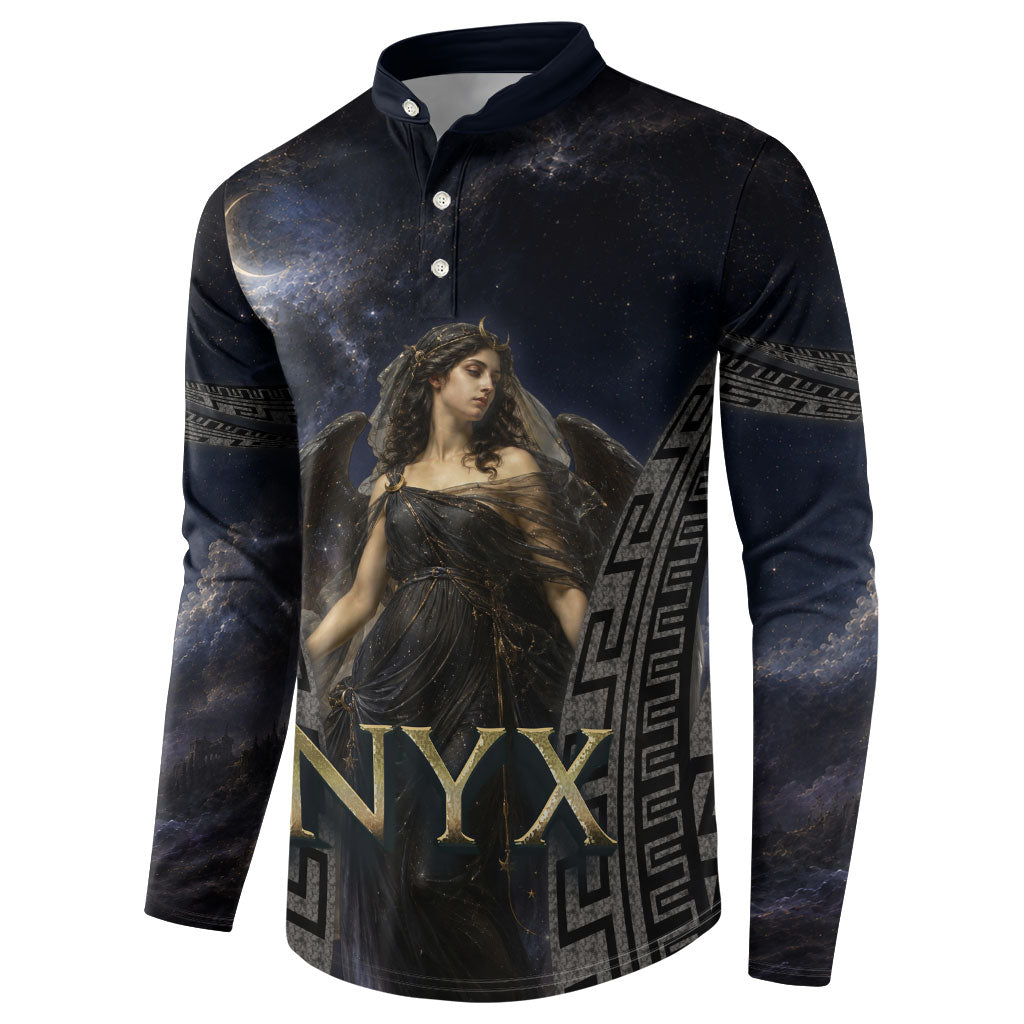 Greek Mythology Nyx Button Sweatshirt Celestial Starry Night Classical Art Greek Key
