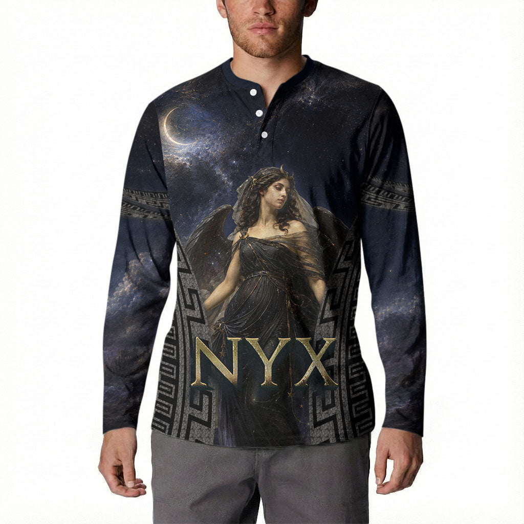 Greek Mythology Nyx Button Sweatshirt Celestial Starry Night Classical Art Greek Key