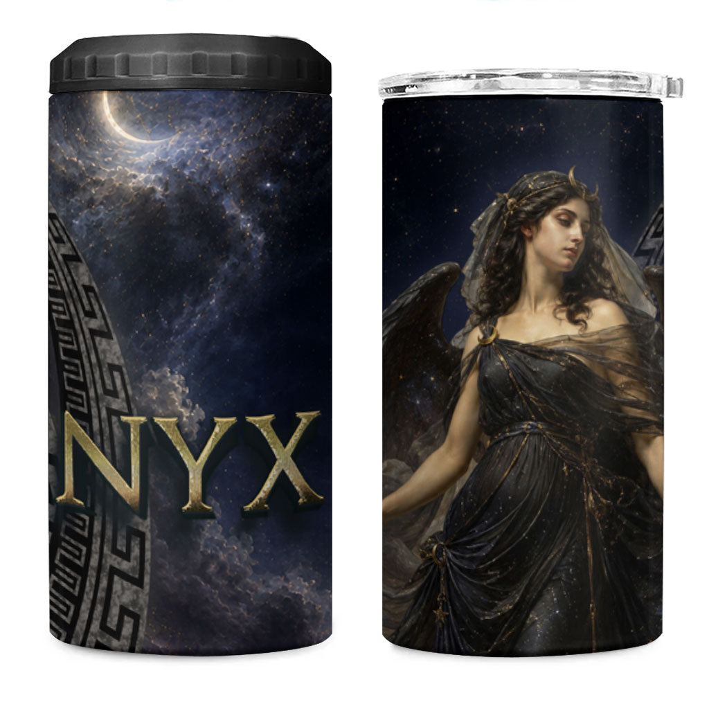 Greek Mythology Nyx 4 in 1 Can Cooler Tumbler Celestial Starry Night Classical Art Greek Key